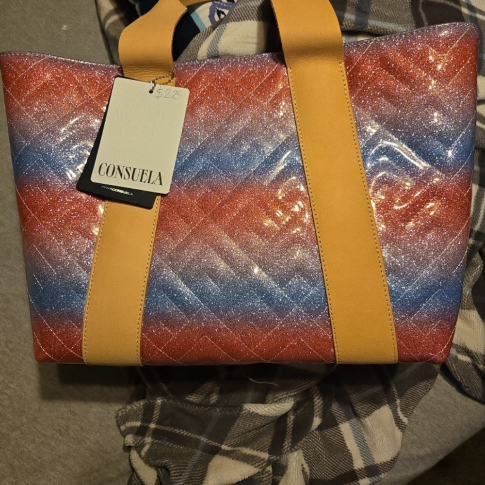 Gorgeous Consuela Glittery Red and Blue Tote